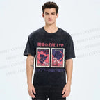 Unisex Japanese Art Stamp Printed Washed Tee