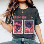 Unisex Japanese Art Stamp Printed Washed Tee