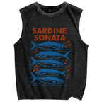 Unisex Sardines Sheet Music Printed Washed Tank Top