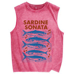 Unisex Sardines Sheet Music Printed Washed Tank Top