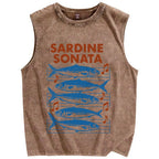Unisex Sardines Sheet Music Printed Washed Tank Top
