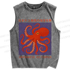 Unisex Retro Japanese Octopus Printed Washed Tank Top