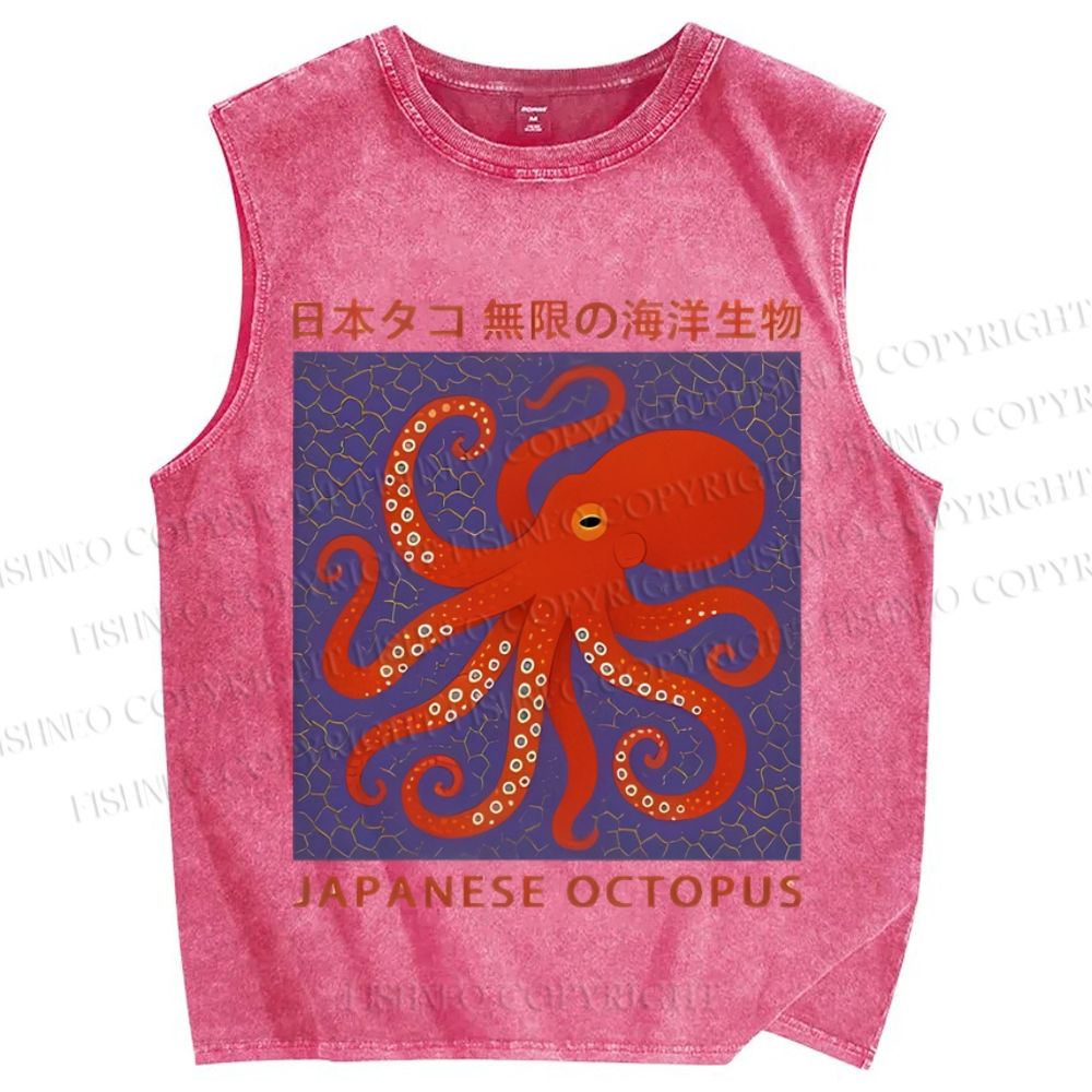 Unisex Retro Japanese Octopus Printed Washed Tank Top
