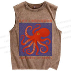 Unisex Retro Japanese Octopus Printed Washed Tank Top