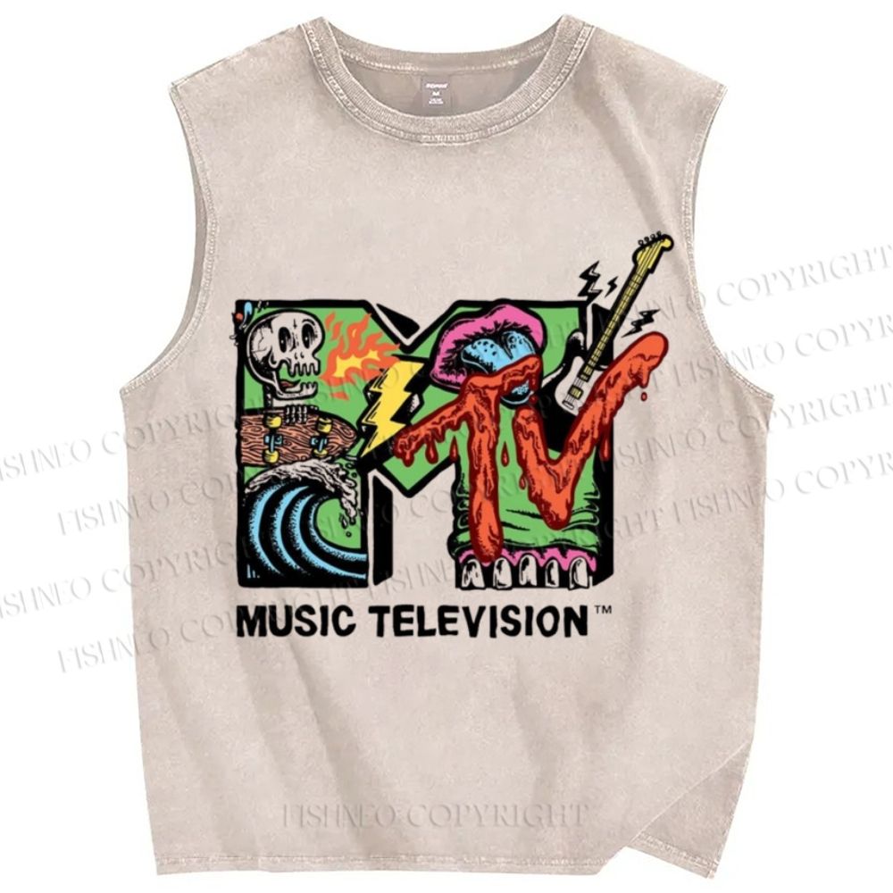 Unisex Music Television Printed Washed Tank Top