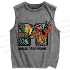 Unisex Music Television Printed Washed Tank Top