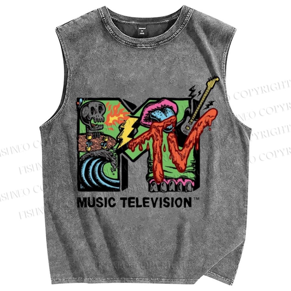 Unisex Music Television Printed Washed Tank Top