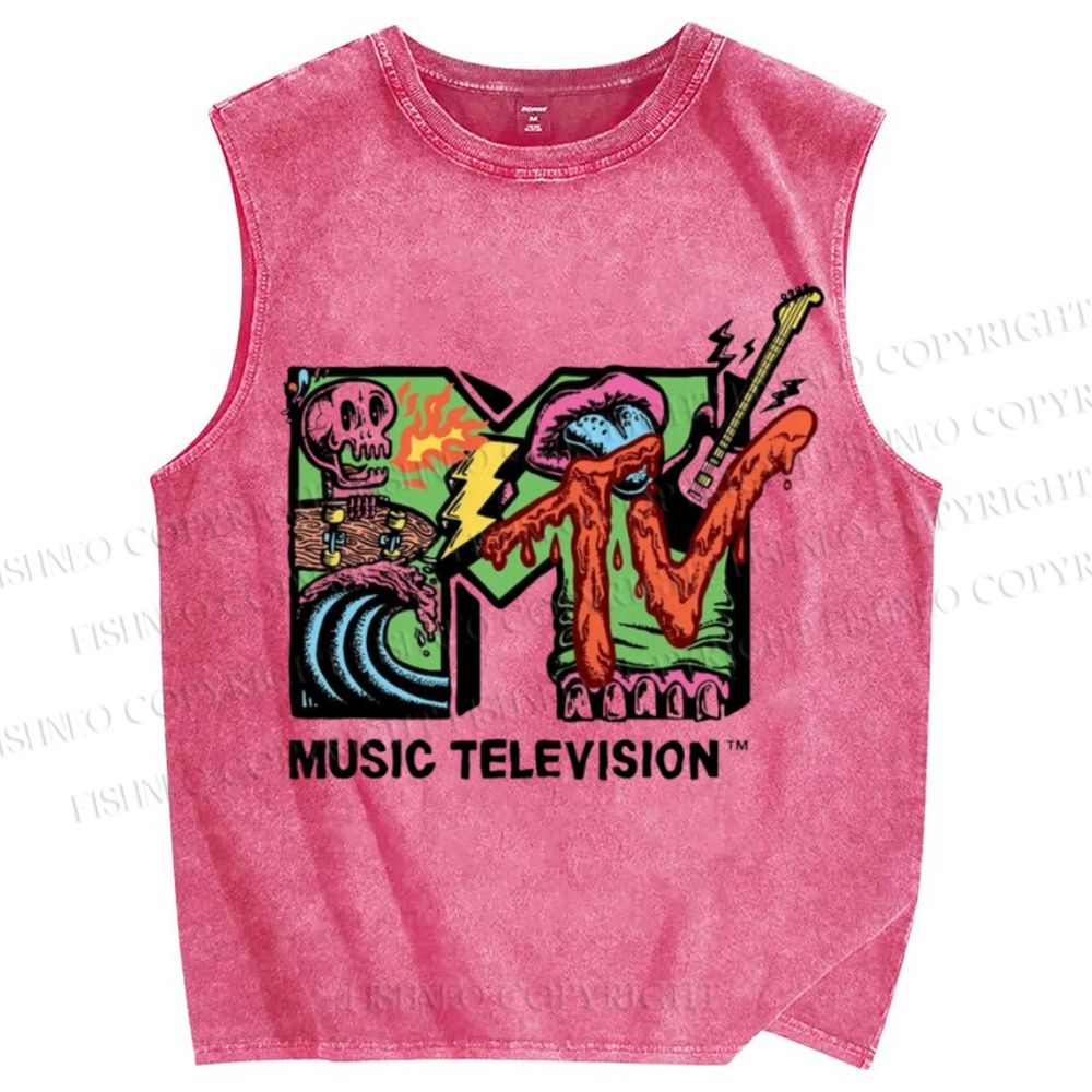 Unisex Music Television Printed Washed Tank Top