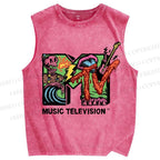 Unisex Music Television Printed Washed Tank Top