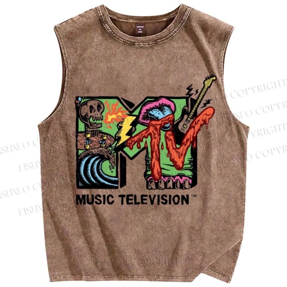 Unisex Music Television Printed Washed Tank Top