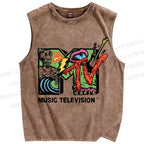 Unisex Music Television Printed Washed Tank Top