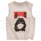 Unisex Funny Frog Vintage Printed Washed Tank Top
