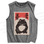 Unisex Funny Frog Vintage Printed Washed Tank Top