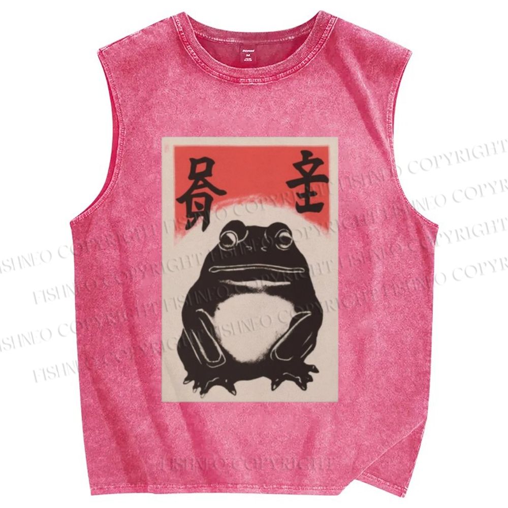 Unisex Funny Frog Vintage Printed Washed Tank Top