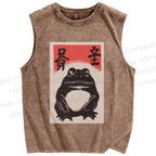 Unisex Funny Frog Vintage Printed Washed Tank Top