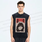 Unisex Funny Frog Vintage Printed Washed Tank Top
