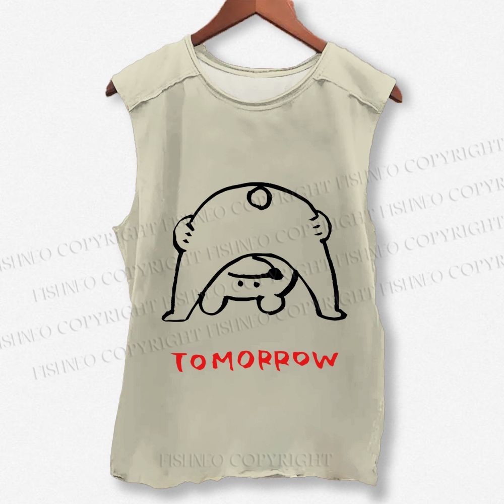 Unisex Tomorrow Funny Bear Printed Washed Tank Top