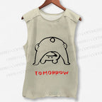 Unisex Tomorrow Funny Bear Printed Washed Tank Top