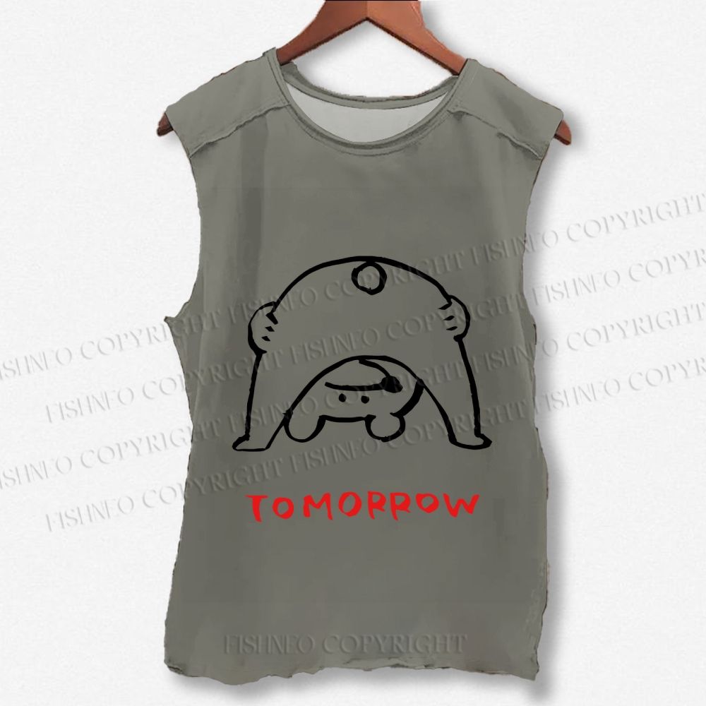 Unisex Tomorrow Funny Bear Printed Washed Tank Top