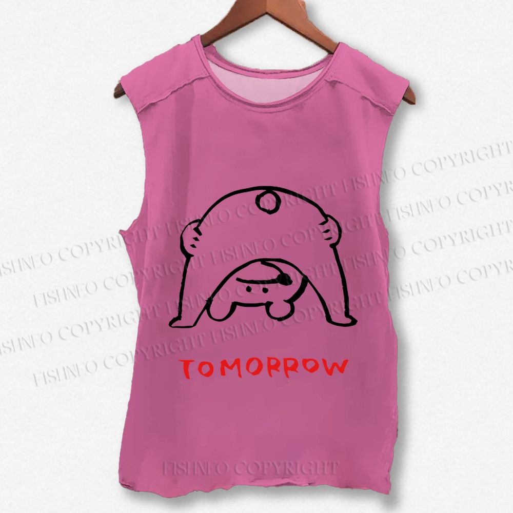 Unisex Tomorrow Funny Bear Printed Washed Tank Top