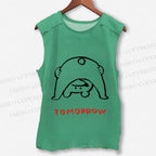 Unisex Tomorrow Funny Bear Printed Washed Tank Top