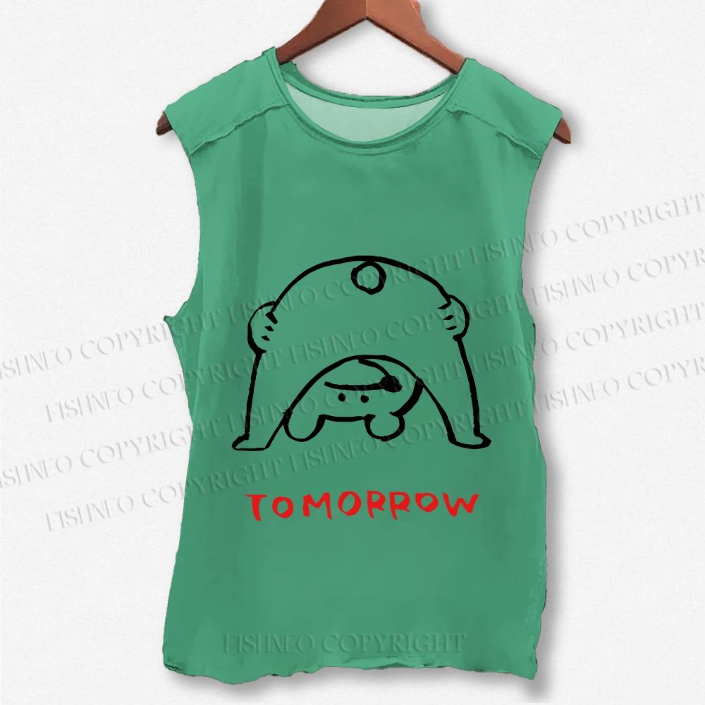 Unisex Tomorrow Funny Bear Printed Washed Tank Top
