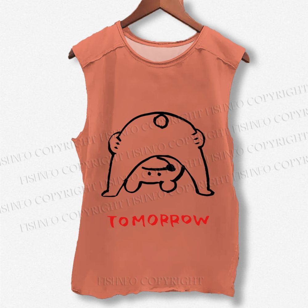 Unisex Tomorrow Funny Bear Printed Washed Tank Top