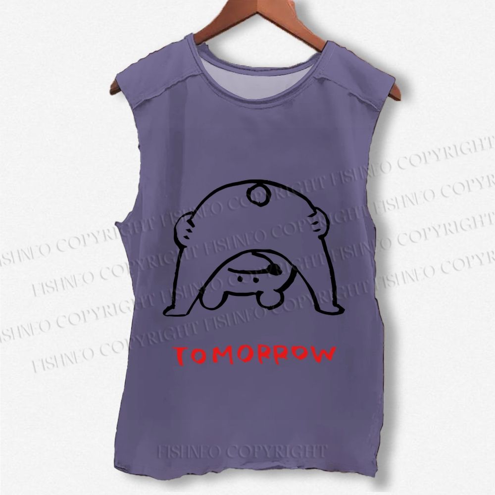 Unisex Tomorrow Funny Bear Printed Washed Tank Top