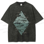 Unisex Hammerhead Shark Fish Printed Washed Tee