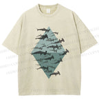 Unisex Hammerhead Shark Fish Printed Washed Tee