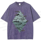 Unisex Hammerhead Shark Fish Printed Washed Tee