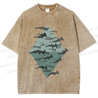 Unisex Hammerhead Shark Fish Printed Washed Tee
