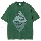 Unisex Hammerhead Shark Fish Printed Washed Tee