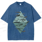 Unisex Hammerhead Shark Fish Printed Washed Tee