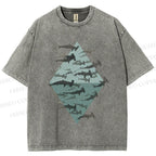 Unisex Hammerhead Shark Fish Printed Washed Tee