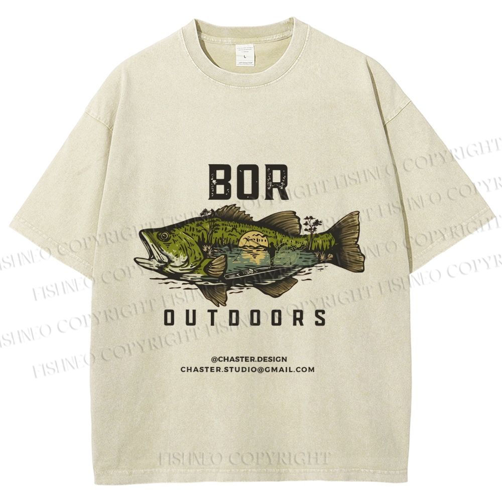 Unisex Vintage Outdoors Fishing Printed Washed Tee
