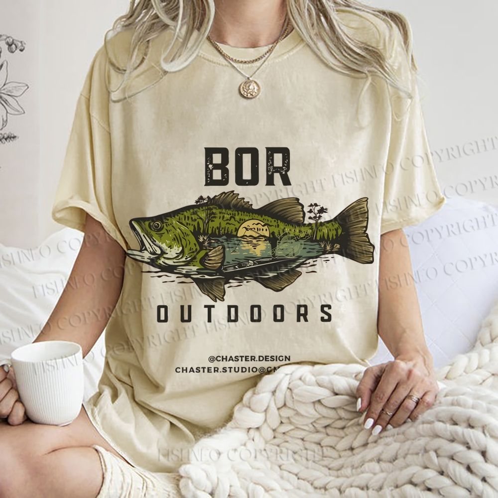 Unisex Vintage Outdoors Fishing Printed Washed Tee