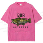 Unisex Vintage Outdoors Fishing Printed Washed Tee