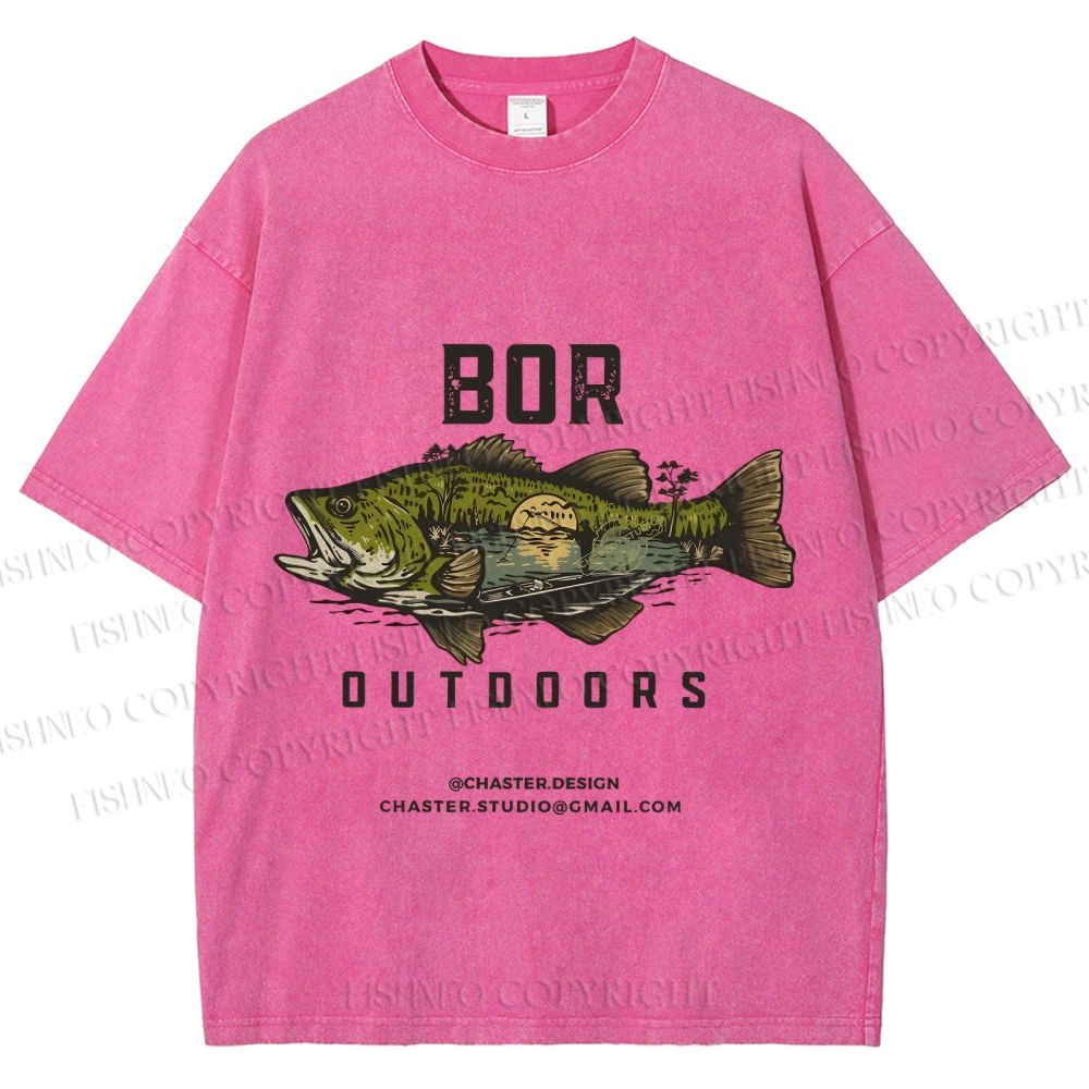 Unisex Vintage Outdoors Fishing Printed Washed Tee