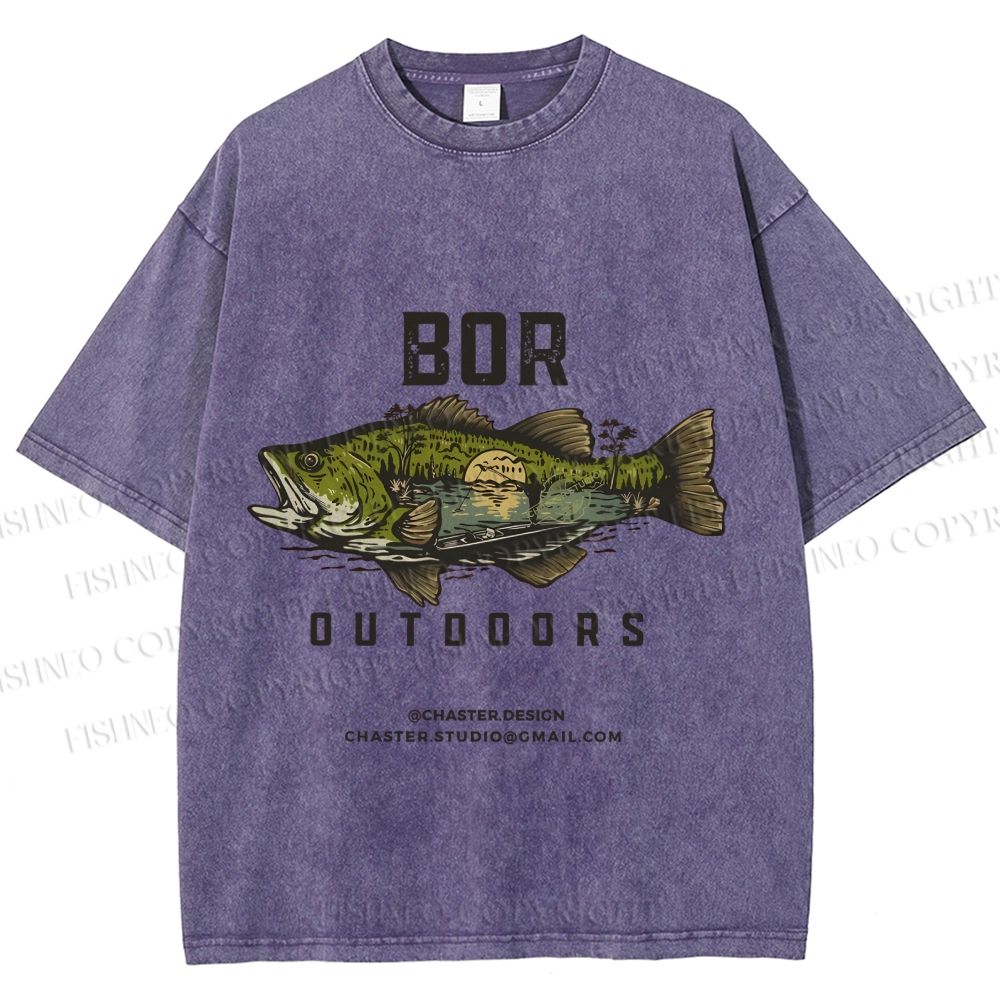 Unisex Vintage Outdoors Fishing Printed Washed Tee