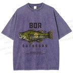Unisex Vintage Outdoors Fishing Printed Washed Tee
