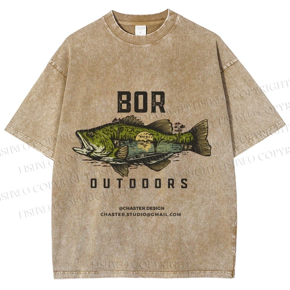 Unisex Vintage Outdoors Fishing Printed Washed Tee