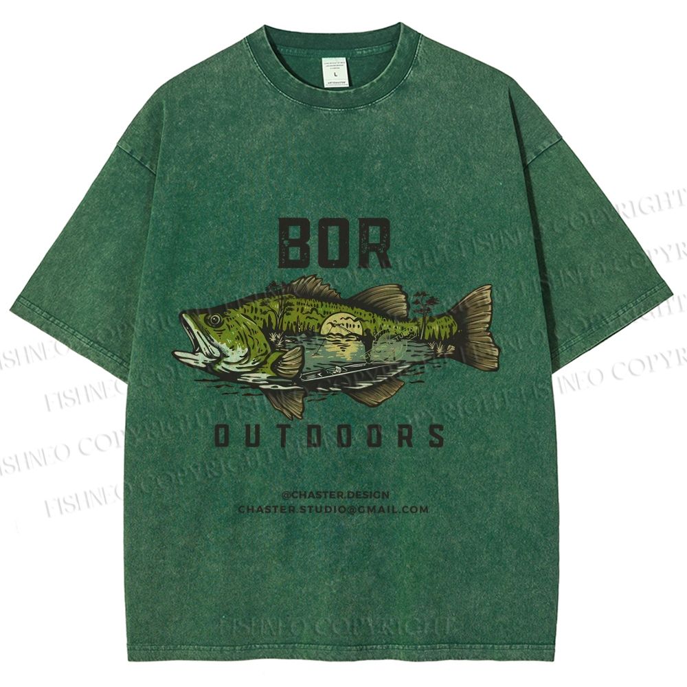 Unisex Vintage Outdoors Fishing Printed Washed Tee