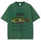 Unisex Vintage Outdoors Fishing Printed Washed Tee