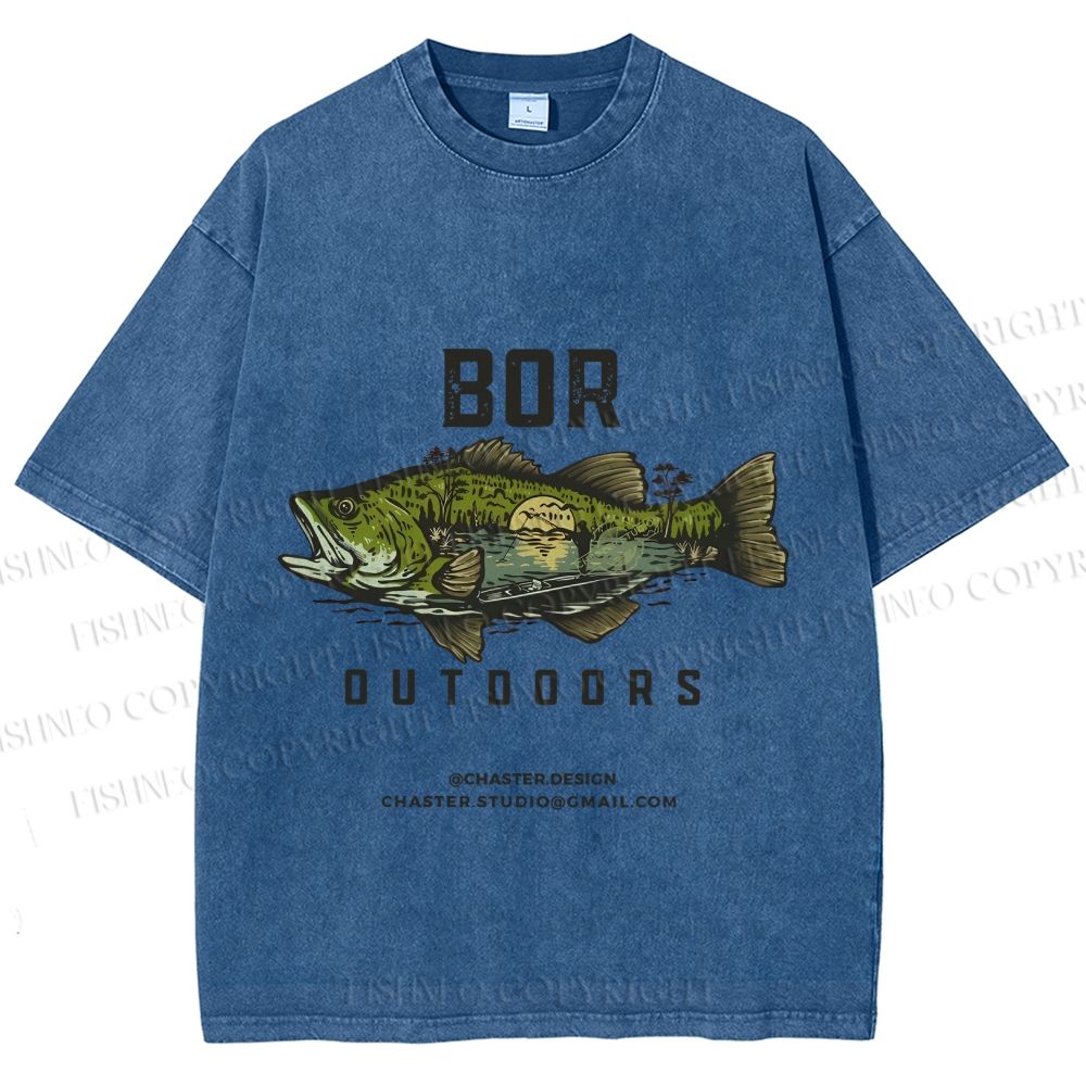 Unisex Vintage Outdoors Fishing Printed Washed Tee