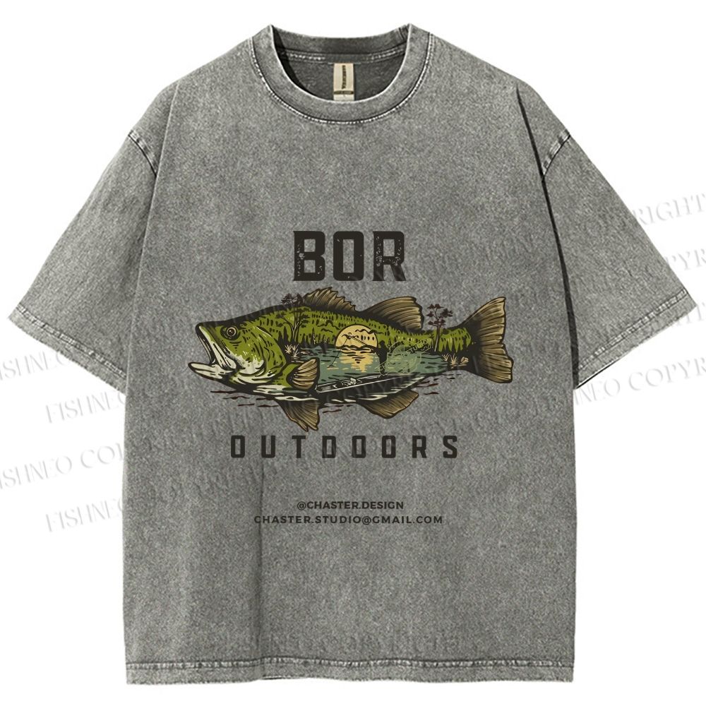 Unisex Vintage Outdoors Fishing Printed Washed Tee