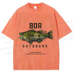 Unisex Vintage Outdoors Fishing Printed Washed Tee