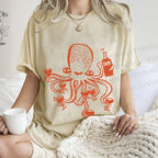Unisex Funny Octopus Get Drunk Printed Washed Tee