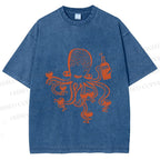 Unisex Funny Octopus Get Drunk Printed Washed Tee