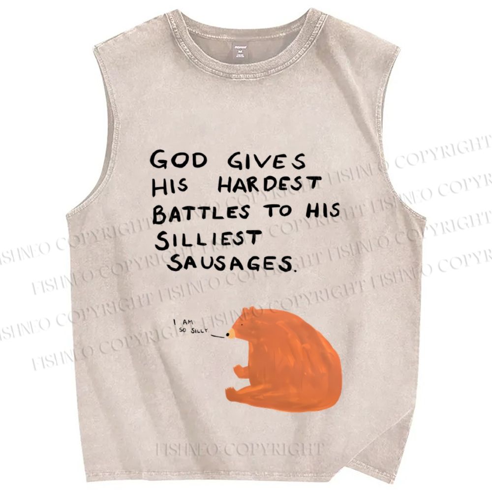 Unisex Funny So Silly Bear Printed Washed Tank Top